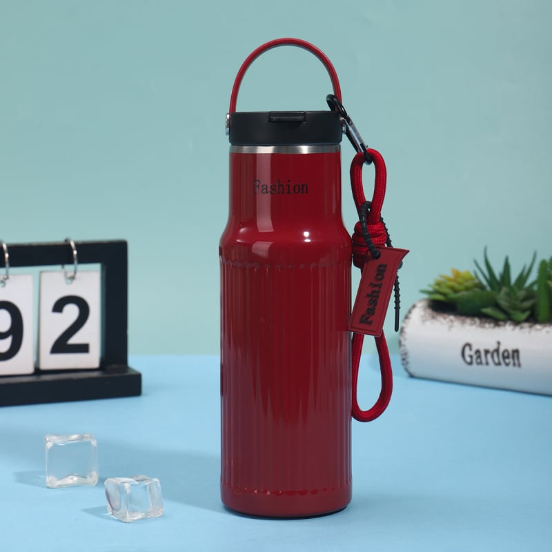 Ceașă izolată din oțel inoxidabil 316, capacitate mare, portabilă, cu pai, pentru birou, cafea cu finisaj în vene verticale.