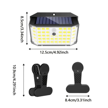 Lampă solară de perete cu clips pentru exterior, grădină, senzor de mișcare, 176 LED, IP65 impermeabilă