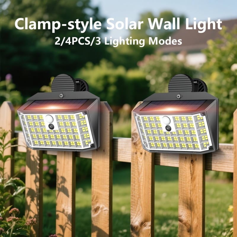 Lampă solară de perete cu clips pentru exterior, grădină, senzor de mișcare, 176 LED, IP65 impermeabilă