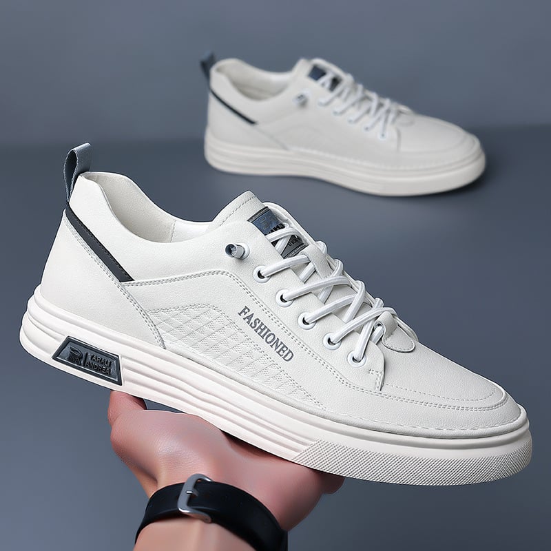 Pantofi bărbați din piele, casual de business, sneakers albi de gleznă joasă, talpă moale antiaderentă, stil coreean