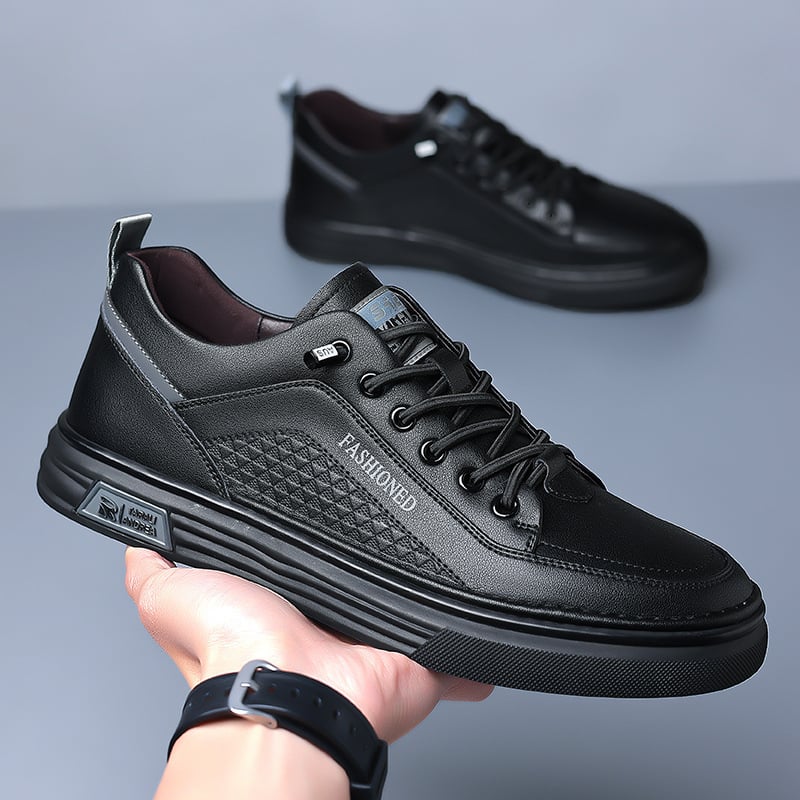 Pantofi bărbați din piele, casual de business, sneakers albi de gleznă joasă, talpă moale antiaderentă, stil coreean