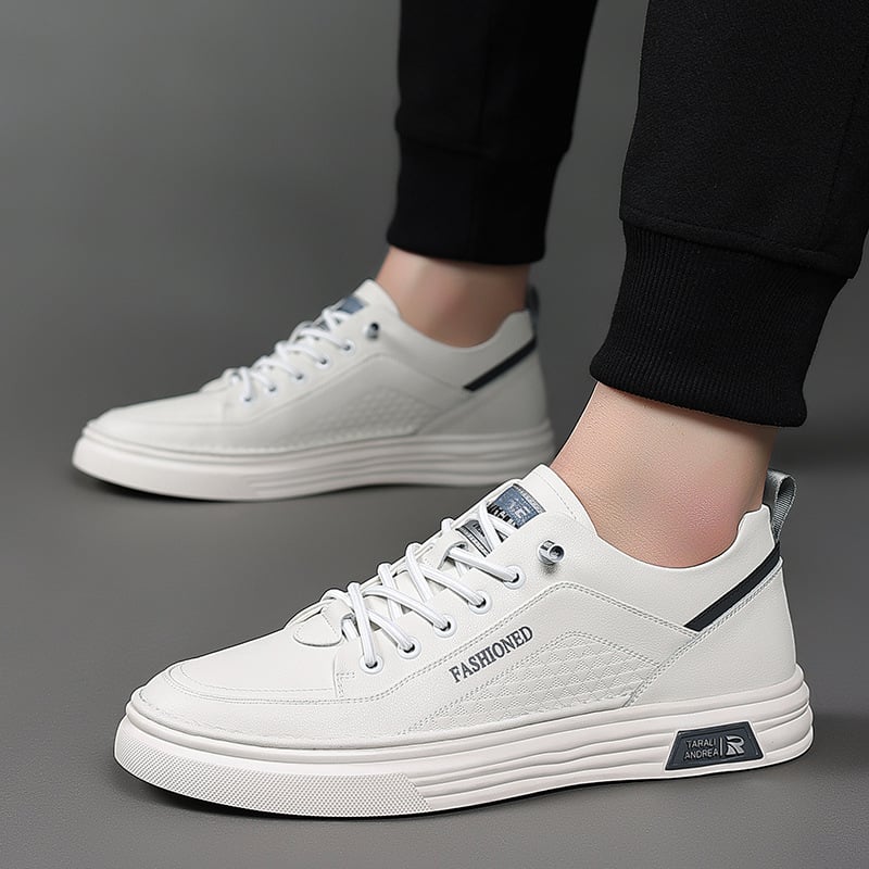 Pantofi bărbați din piele, casual de business, sneakers albi de gleznă joasă, talpă moale antiaderentă, stil coreean