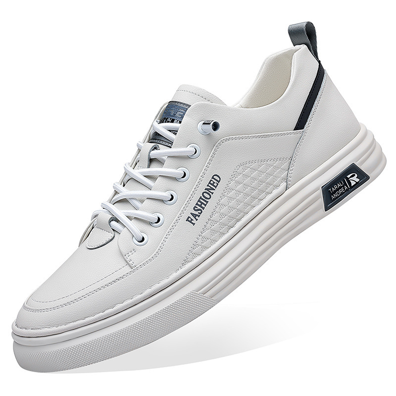 Pantofi bărbați din piele, casual de business, sneakers albi de gleznă joasă, talpă moale antiaderentă, stil coreean
