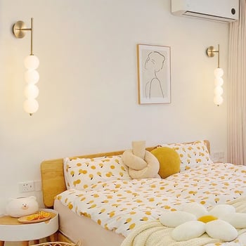 Lampă de perete crem, stil nordic, pentru dormitor și sufragerie, iluminare LED decorativ