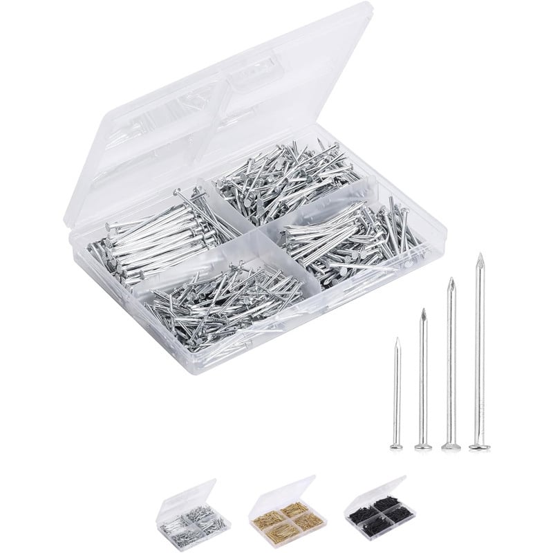 Set de 200 cuie pentru perete, în cutie de unelte — cuie pentru lemn și rame, în diferite dimensiuni