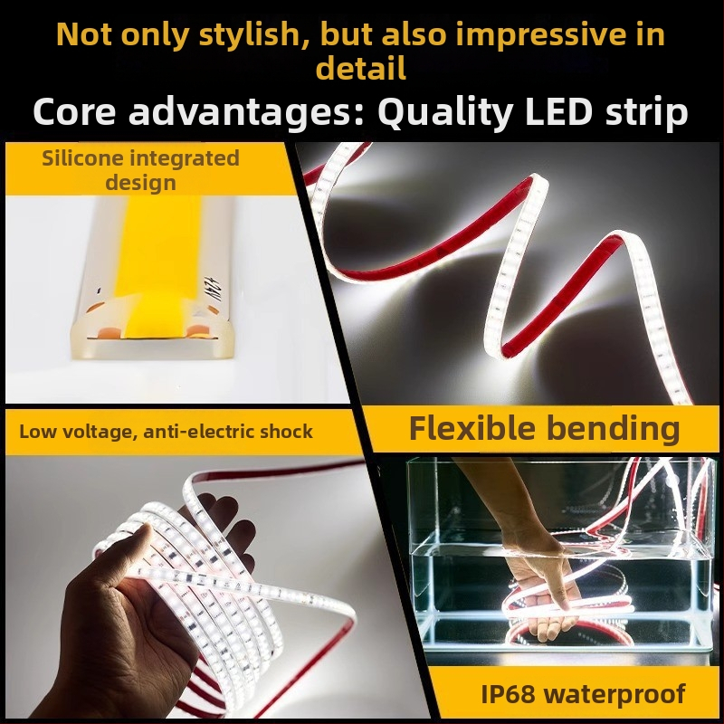 LED COB pásik, 24V vonkajší, vodeodolný silikónový, samolepiaci, 5 m, 120 LED diód, 10 W