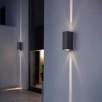 Aplică de exterior din aluminiu, LED, iluminare sus-jos, design modern minimalist, corp dreptunghiular