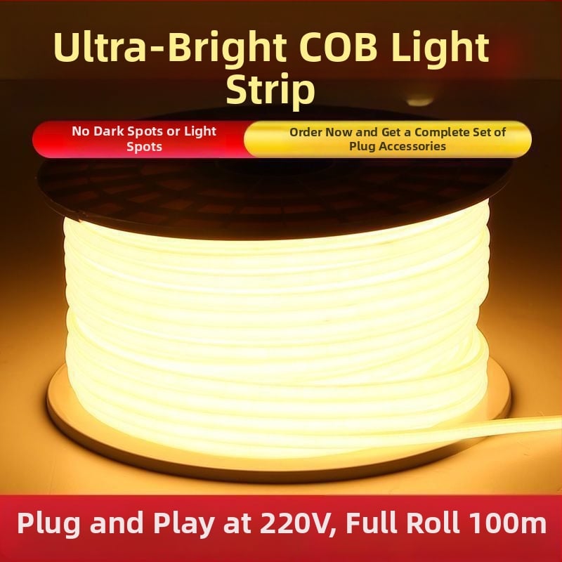 Bandă LED COB 220V, tensiune înaltă – impermeabilă, pentru tavanul sufrageriei și utilizare în exterior