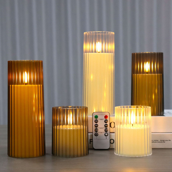 Set lumânări LED acrilice cu dungi verticale pentru masă, decor ambiental, telecomandă și temporizare