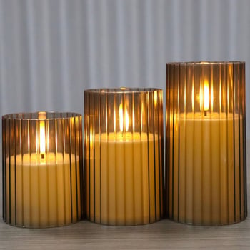 Set lumânări LED acrilice cu dungi verticale pentru masă, decor ambiental, telecomandă și temporizare