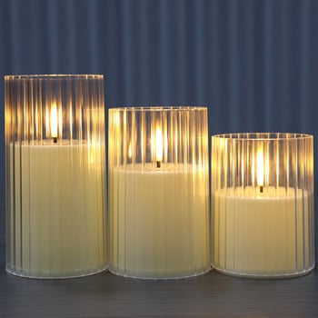 Set lumânări LED acrilice cu dungi verticale pentru masă, decor ambiental, telecomandă și temporizare