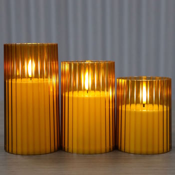 Set lumânări LED acrilice cu dungi verticale pentru masă, decor ambiental, telecomandă și temporizare