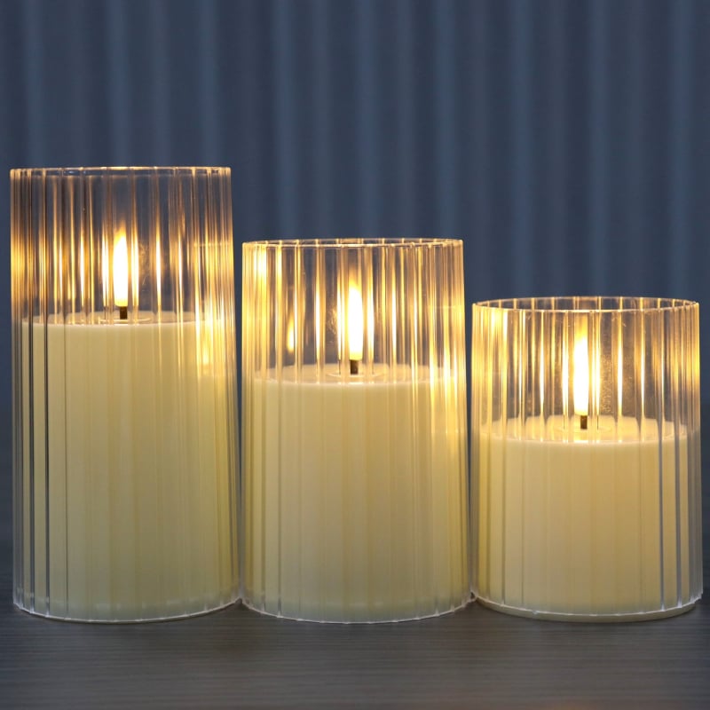 Set lumânări LED acrilice cu dungi verticale pentru masă, decor ambiental, telecomandă și temporizare