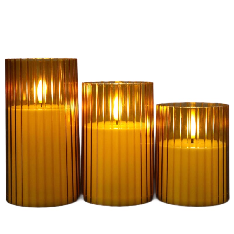 Set lumânări LED acrilice cu dungi verticale pentru masă, decor ambiental, telecomandă și temporizare