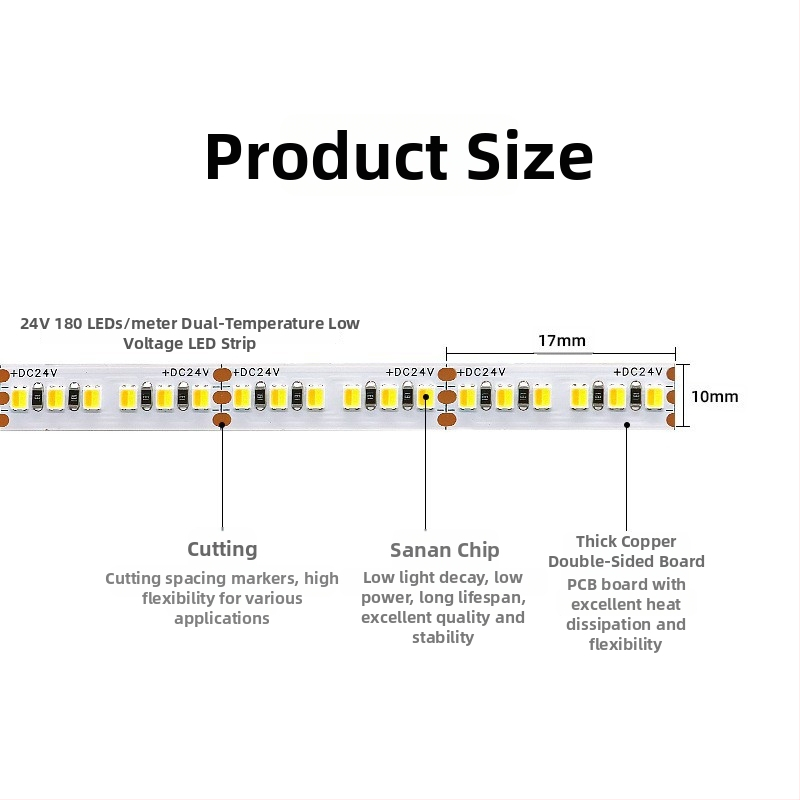LED pásik s dvojfarebnou teplotnou reguláciou a trojfarebným stmievaním, 120/180 LED diód, 12/24V DC, medené montážne konzoly (5 mm/8 mm)