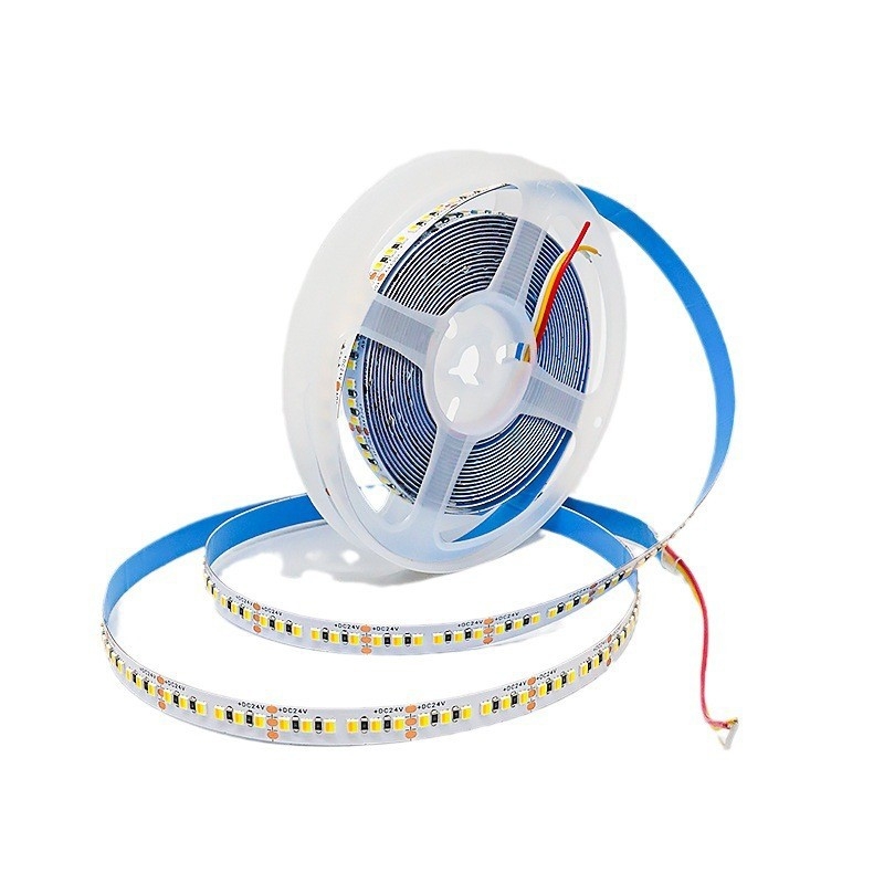 Bandă LED cu temperatură dublă a culorii și reglare inteligentă a intensității, 120/180 LED-uri, 12/24V DC, suporturi din cupru (5mm/8mm)