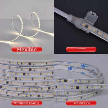 Samolepiaci LED pásik, 220V, 2835 LED diód, stmievateľný, vnútorné osvetlenie, nie je vodeodolný, nie je potrebný transformátor