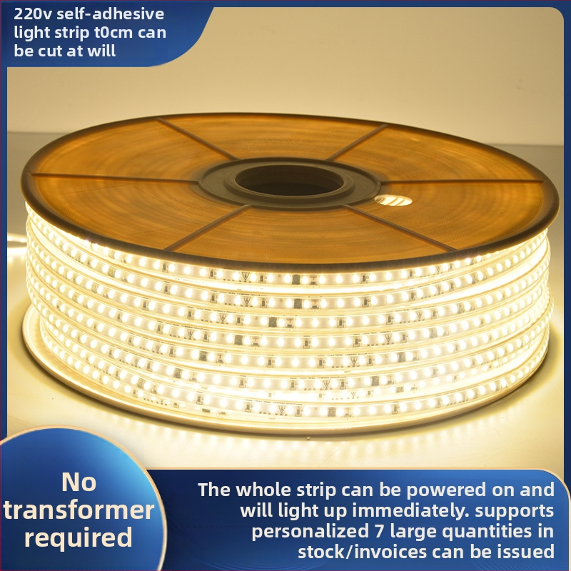 Samolepiaci LED pásik, 220V, 2835 LED diód, stmievateľný, vnútorné osvetlenie, nie je vodeodolný, nie je potrebný transformátor