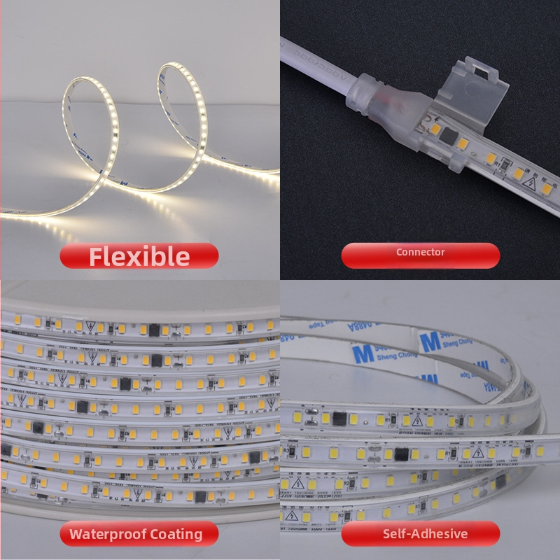 Samolepiaci LED pásik, 220V, 2835 LED diód, stmievateľný, vnútorné osvetlenie, nie je vodeodolný, nie je potrebný transformátor
