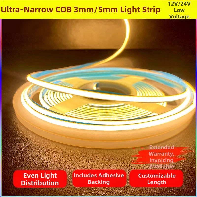 3 mm COB LED pásik, 24 V, trojfarebný flexibilný lineárny svetelný zdroj, stmievateľný s inteligentnou zmenou farby