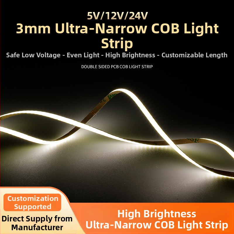 3 mm COB LED pásik, 24 V, trojfarebný flexibilný lineárny svetelný zdroj, stmievateľný s inteligentnou zmenou farby