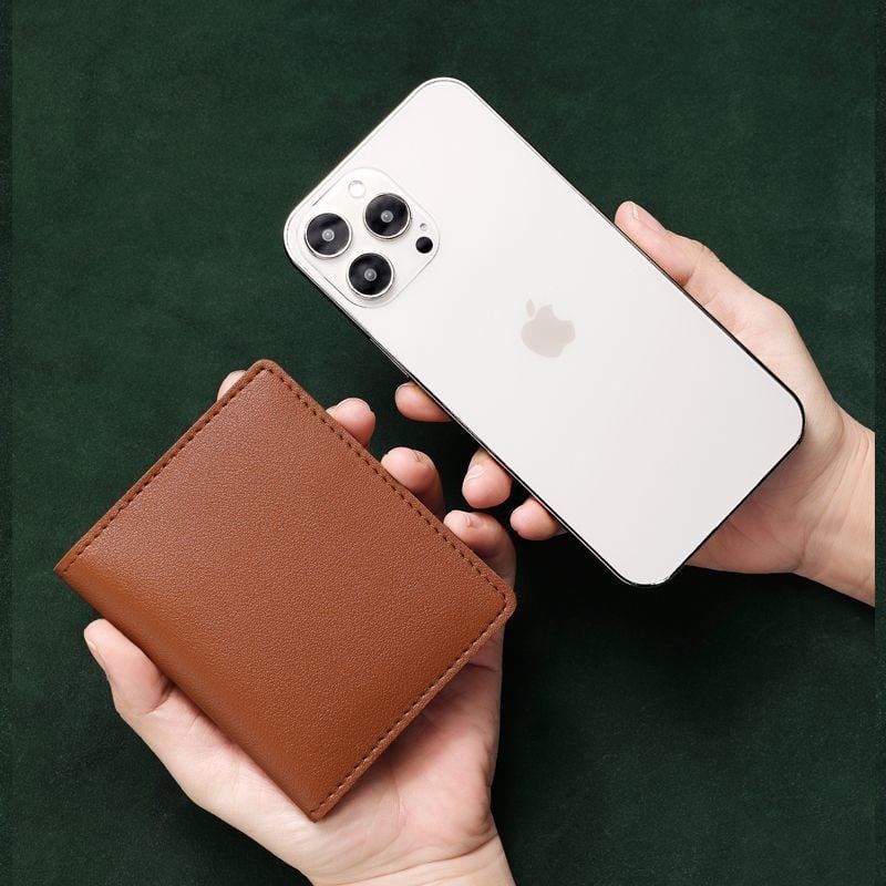 Portcard din piele moale, autentică, stil scurt, compact, pentru carduri bancare și permis de conducere, design minimalist și ușor, anti-demagnetizare.