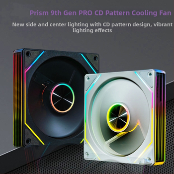 Ventilátor Prism 9. generácie Pro ARGB s CD-vzorom, synchronizáciou svetla, PWM reguláciou teploty a tichou prevádzkou.