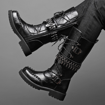 Ghete înalte din piele pentru bărbați, talpă groasă, stil rock-punk pentru scenă cu ținte, model 8802