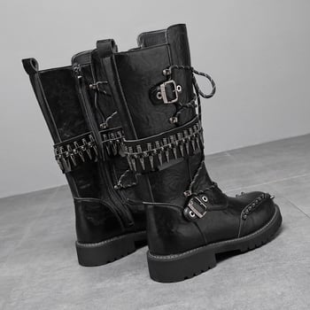 Ghete înalte din piele pentru bărbați, talpă groasă, stil rock-punk pentru scenă cu ținte, model 8802