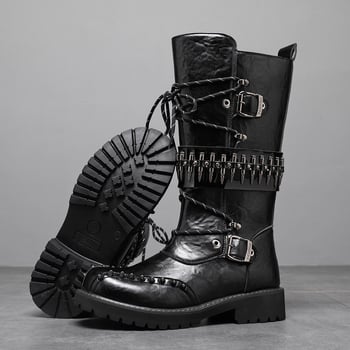 Ghete înalte din piele pentru bărbați, talpă groasă, stil rock-punk pentru scenă cu ținte, model 8802
