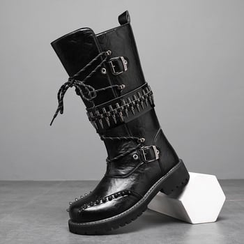 Ghete înalte din piele pentru bărbați, talpă groasă, stil rock-punk pentru scenă cu ținte, model 8802