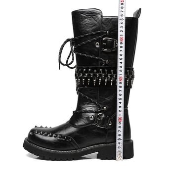 Ghete înalte din piele pentru bărbați, talpă groasă, stil rock-punk pentru scenă cu ținte, model 8802