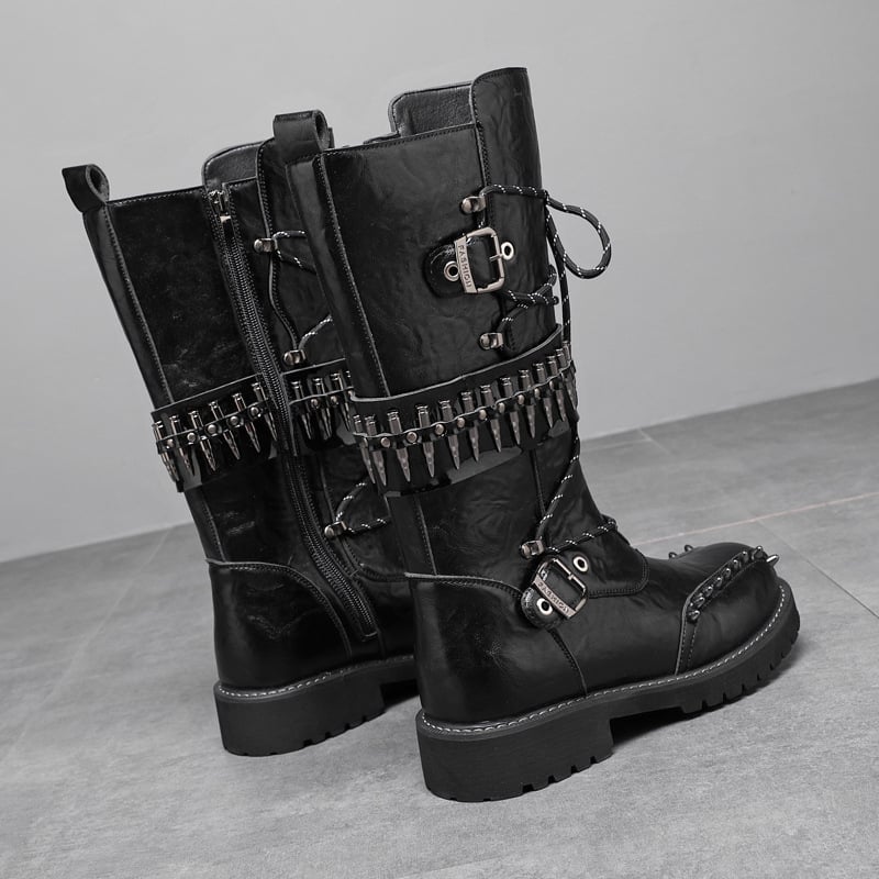 Ghete înalte din piele pentru bărbați, talpă groasă, stil rock-punk pentru scenă cu ținte, model 8802