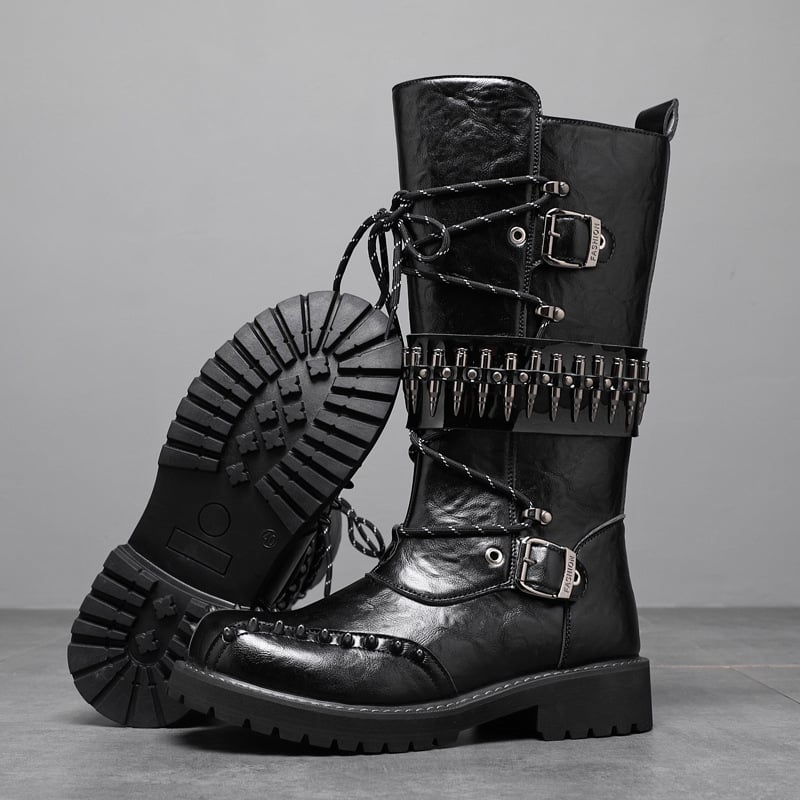 Ghete înalte din piele pentru bărbați, talpă groasă, stil rock-punk pentru scenă cu ținte, model 8802