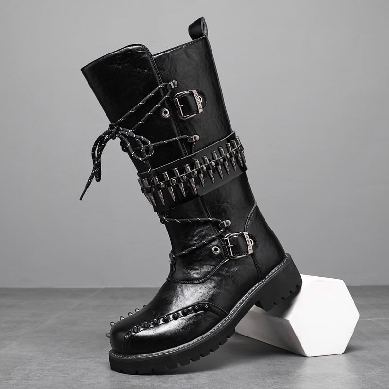 Ghete înalte din piele pentru bărbați, talpă groasă, stil rock-punk pentru scenă cu ținte, model 8802