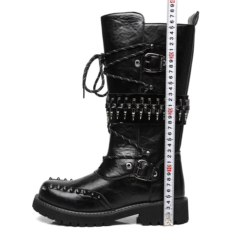 Ghete înalte din piele pentru bărbați, talpă groasă, stil rock-punk pentru scenă cu ținte, model 8802