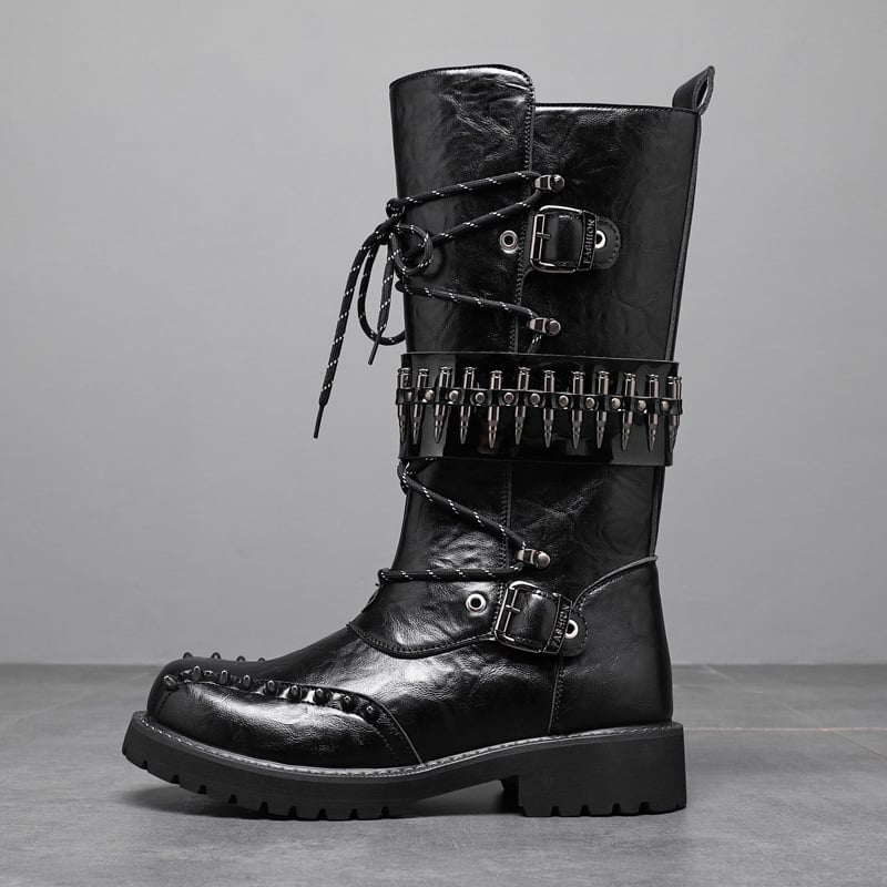 Ghete înalte din piele pentru bărbați, talpă groasă, stil rock-punk pentru scenă cu ținte, model 8802