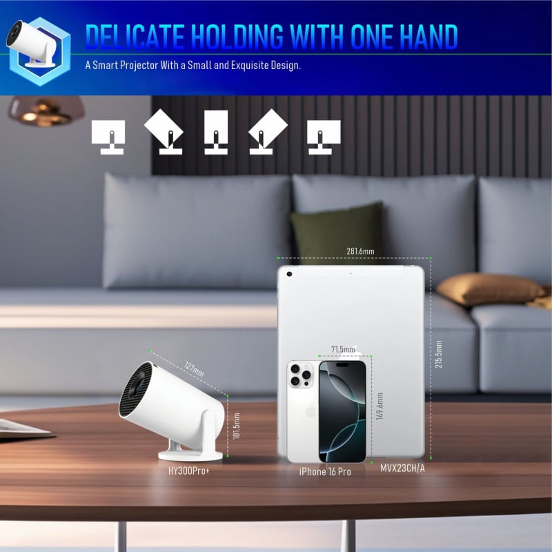 HY300 Proiector Inteligent Portabil pentru Home Theater, 1080p, până la 150 inch