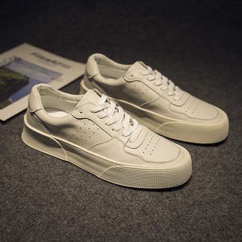 Adidași pentru bărbați din piele naturală, stil coreean casual, simpli și versatili, respirabili, albi