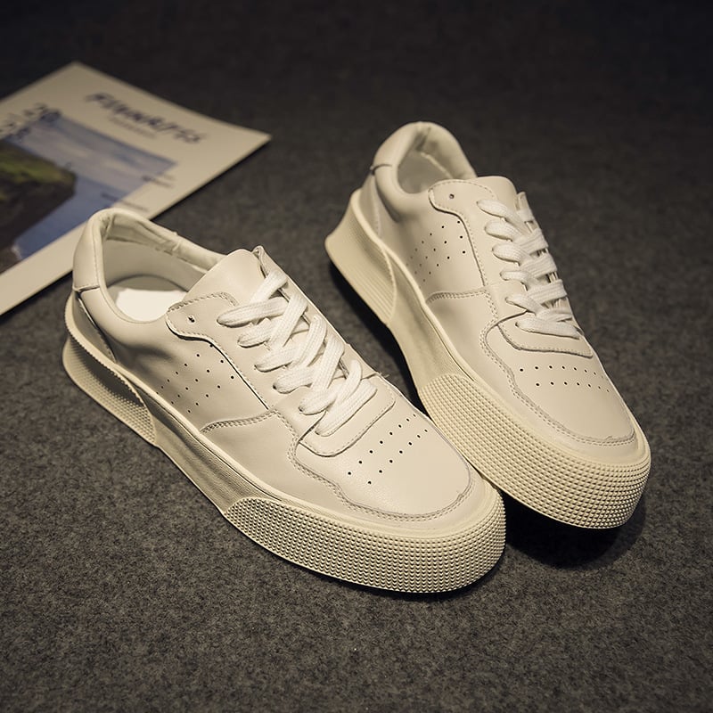 Adidași pentru bărbați din piele naturală, stil coreean casual, simpli și versatili, respirabili, albi