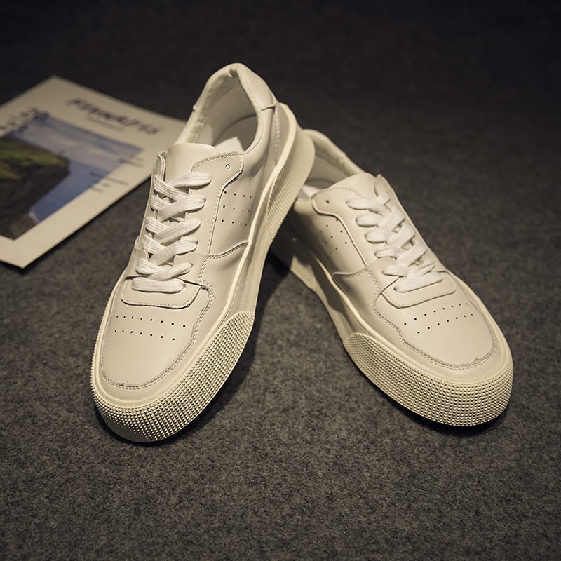 Adidași pentru bărbați din piele naturală, stil coreean casual, simpli și versatili, respirabili, albi