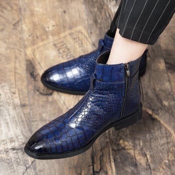 Ghete pentru bărbați din piele PU cu fermoar lateral, înalte, stil formal-casual, vârf ascuțit