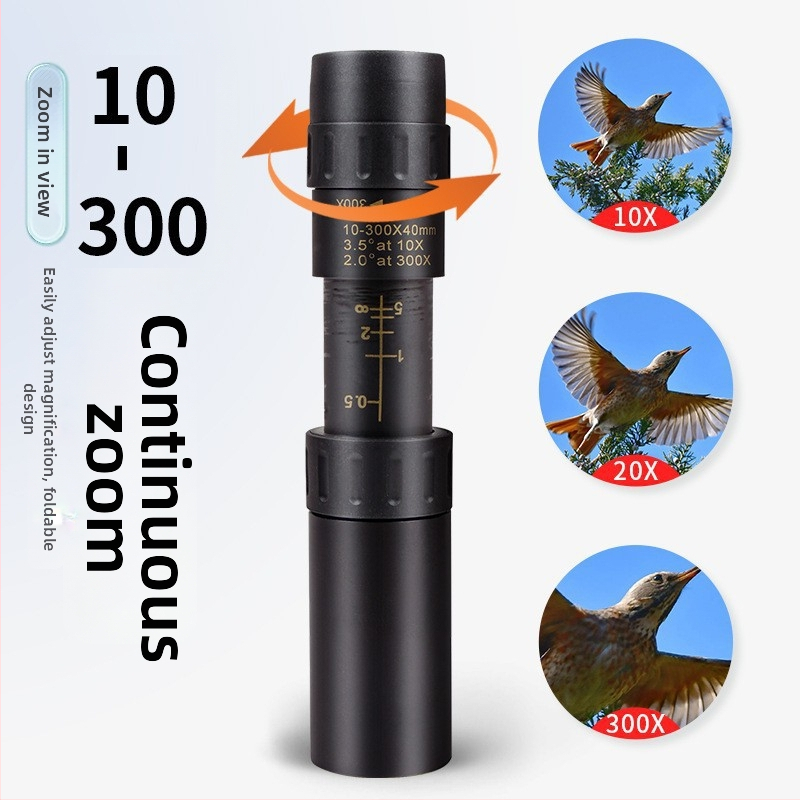 Monokulárny ďalekohľad, 10–300x zoom, objektív 40 mm, prenosný vonkajší HD na fotografovanie telefónom