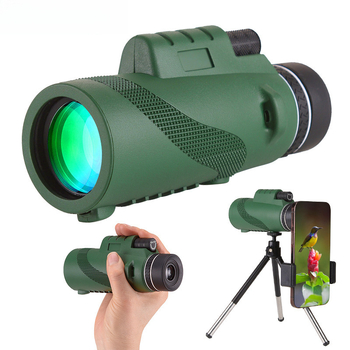 Zöld monokuláris távcső, 10x nagyítás, kiváló HD optika, kültéri madármegfigyelésre és fényképezésre, könnyen hordozható.