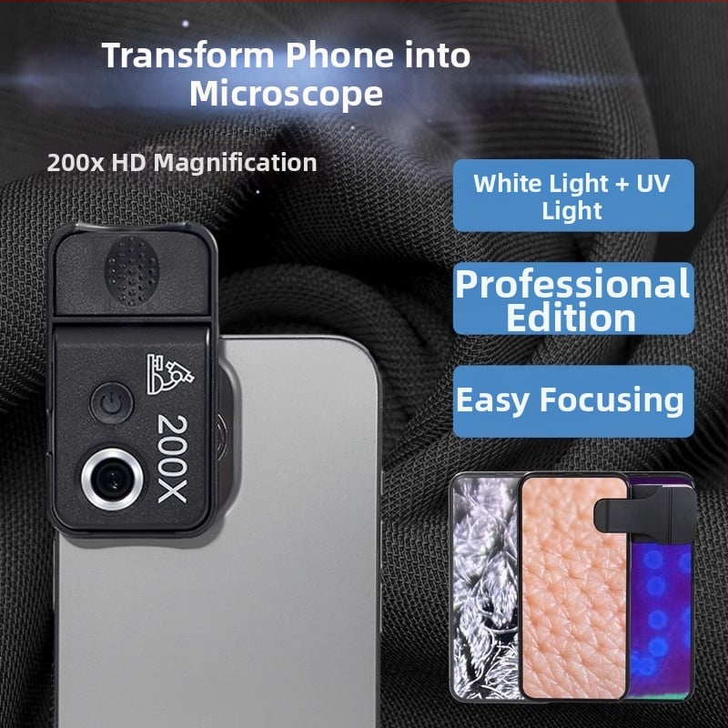 Sun Fire microscop clip USB, 200x, HD, portabil pentru telefon, lumină UV albă pentru identificarea diamantelor