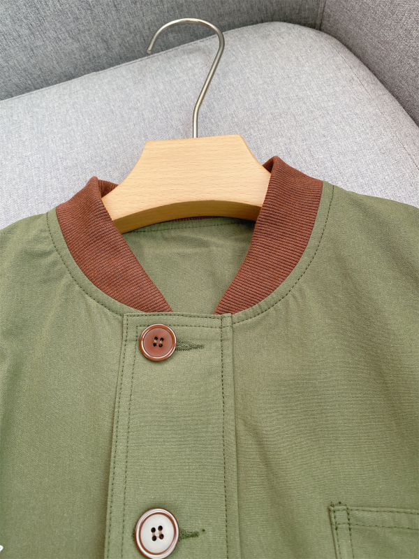 Geacă baseball brodată verde militar, cu guler din corduroy, haină de lucru vintage pentru femei, elegantă și versatilă