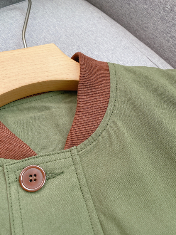 Geacă baseball brodată verde militar, cu guler din corduroy, haină de lucru vintage pentru femei, elegantă și versatilă
