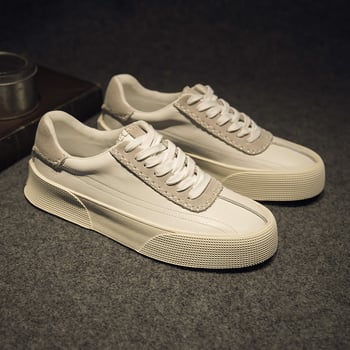 Adidași din piele naturală pentru bărbați, stil coreean, casual, confortabili și respirabili, albi