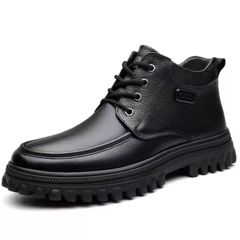 Pantofi din piele pentru bărbați, iarnă, înălți la gleznă, căptușeală de fleece, ghete de zăpadă cu talpă groasă