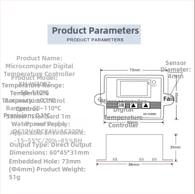 XH-W3002 termostat digital microcomputer cu comutator de control al temperaturii și afișaj digital, precizie 0,1